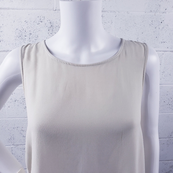 Eileen Fisher 100% Silk Georgette Crepe Sleeveless Tunic Beige Size Small - Picture 5 of 10